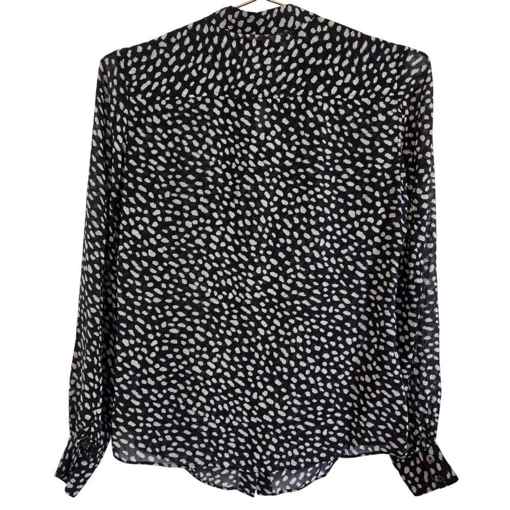 Tory Burch Black White Silk Ruffle Front Blouse Abstract Dot Print Size 2